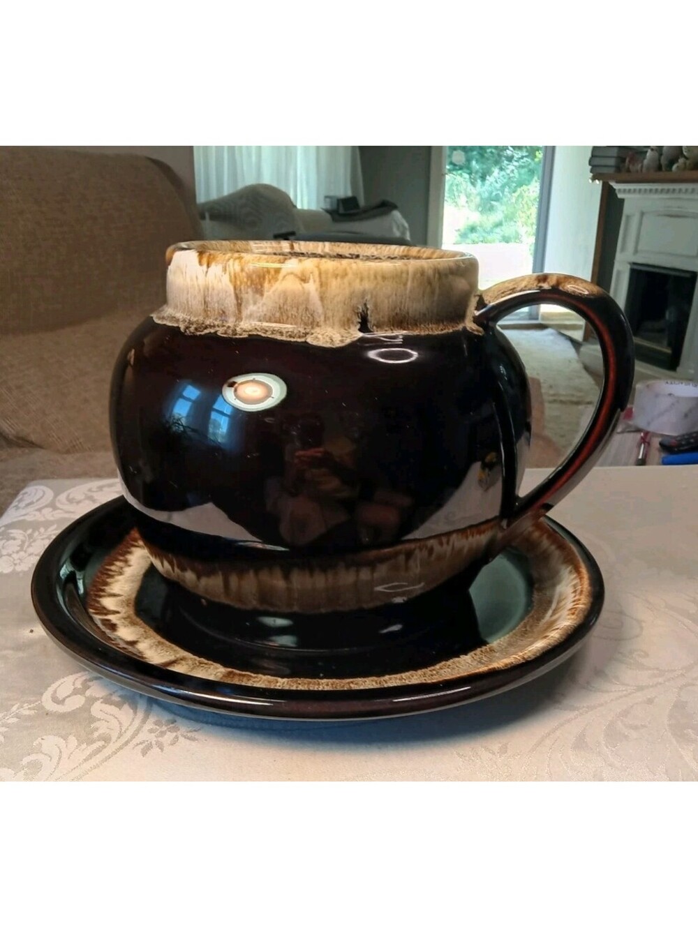VTG Pfaltzgraff Gourmet 12 "Brown Drip Glaze Bean Pot Tureen & Underplate No Lid